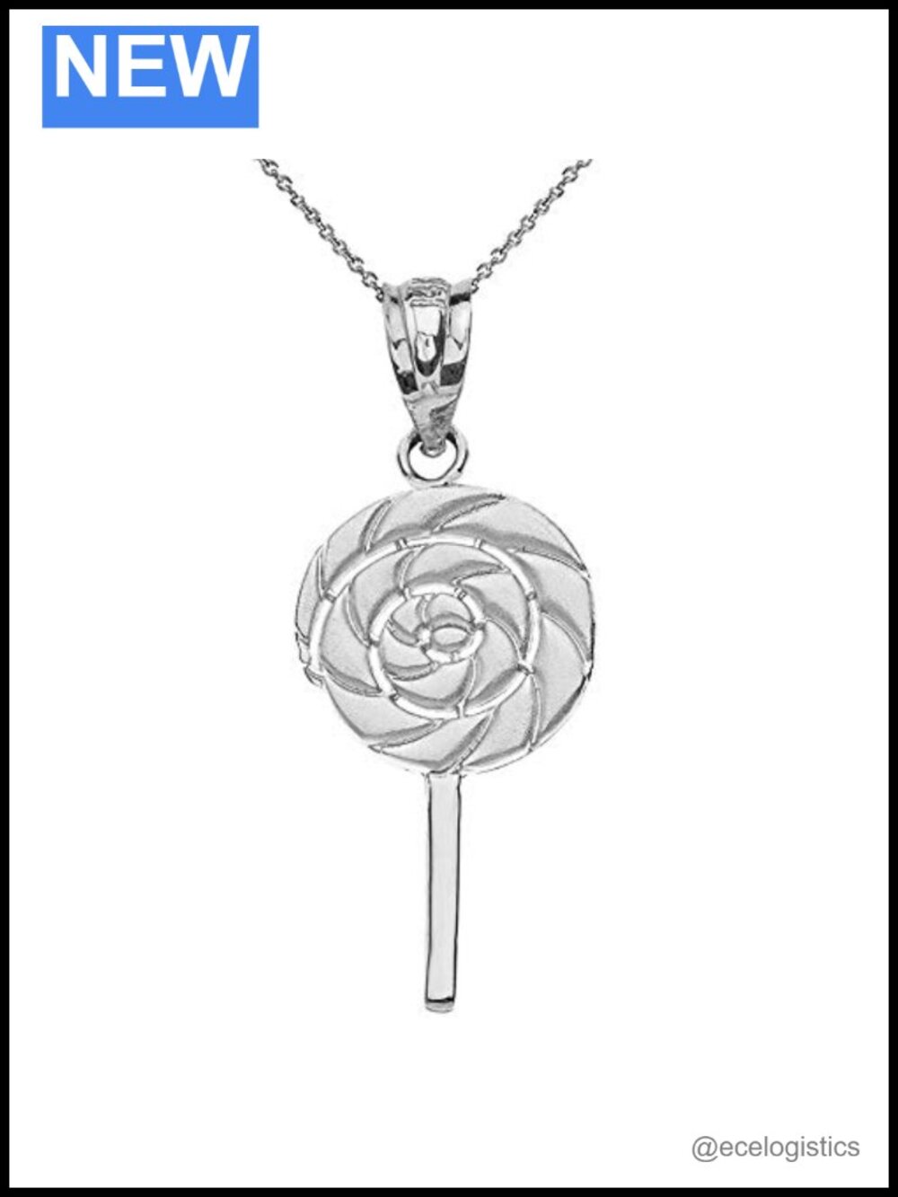 Sterling Silver Retro Candy Swirl Lollipop Pendant Necklace 18"